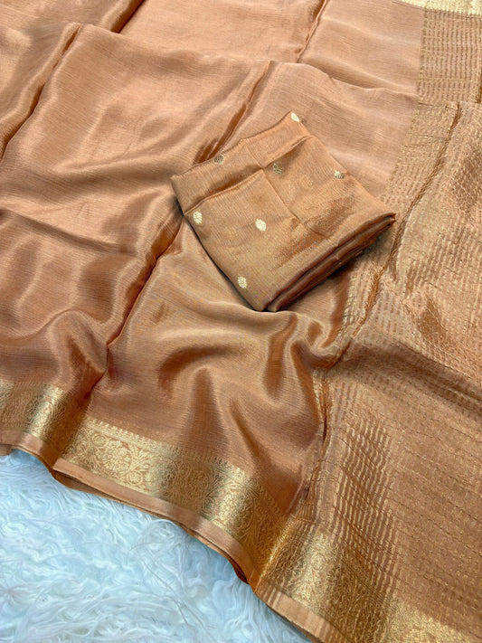 Soft viscose chinon silk saree with jacquard border - pastel shades