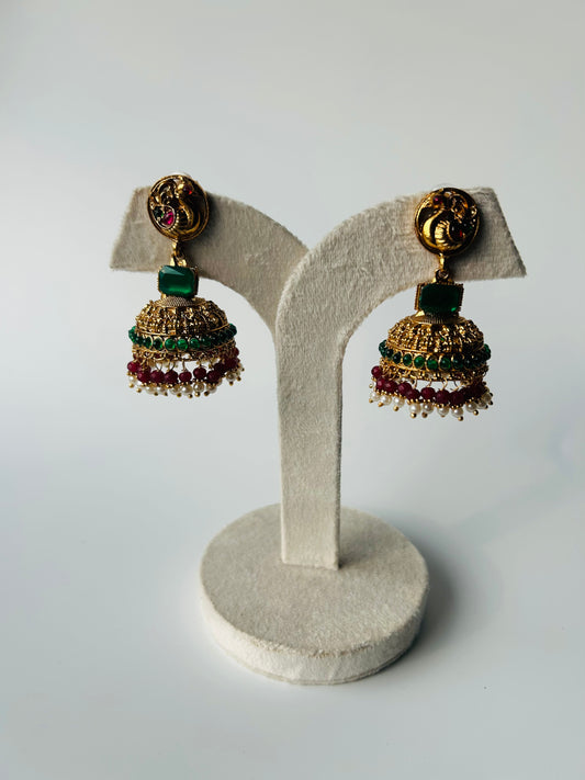 Beautiful jhumka - green stone