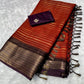Beautiful semi dola silk saree in rust orange and brown