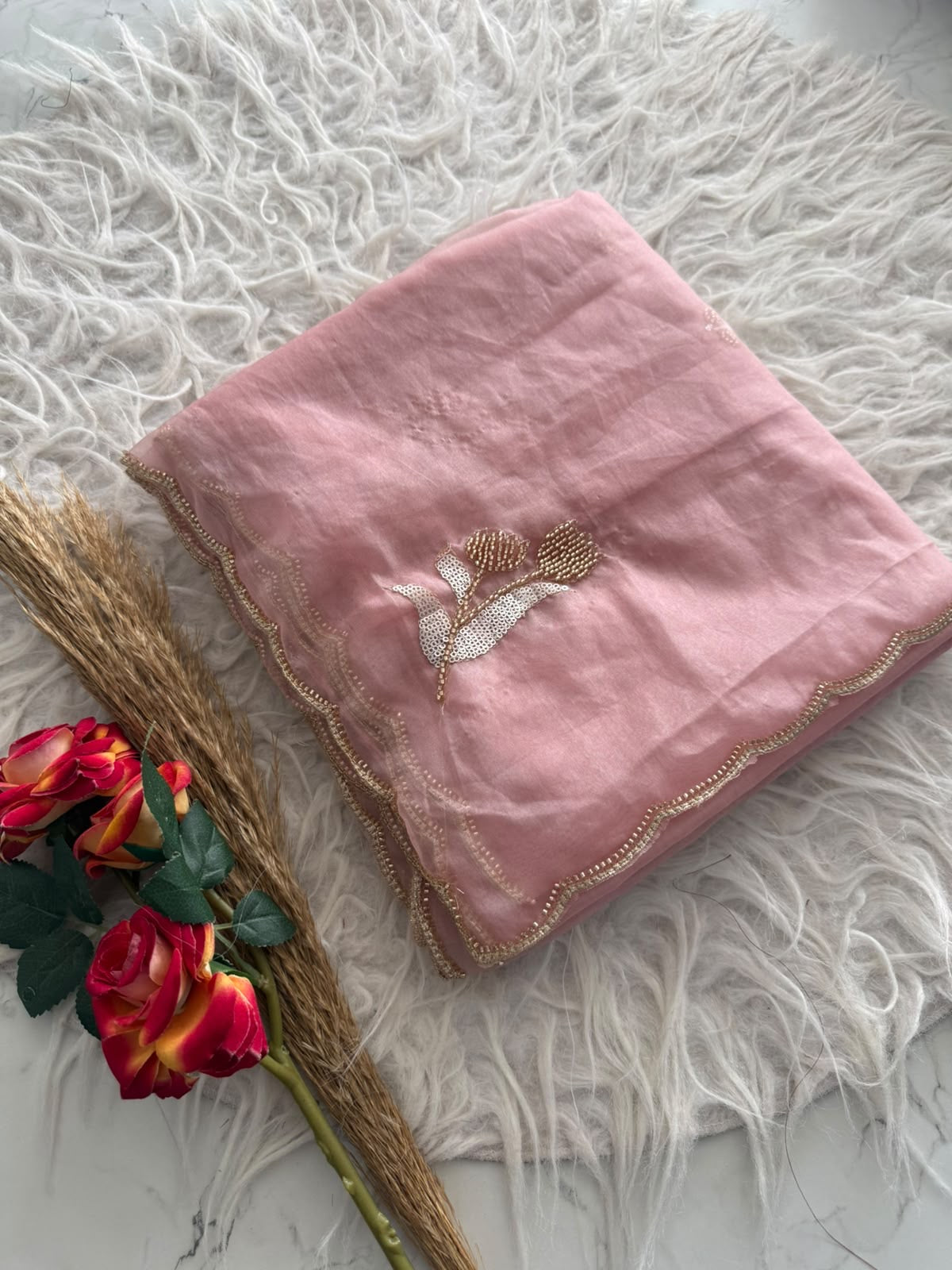 Premium semi tissue organza saree with beautiful cutdana work