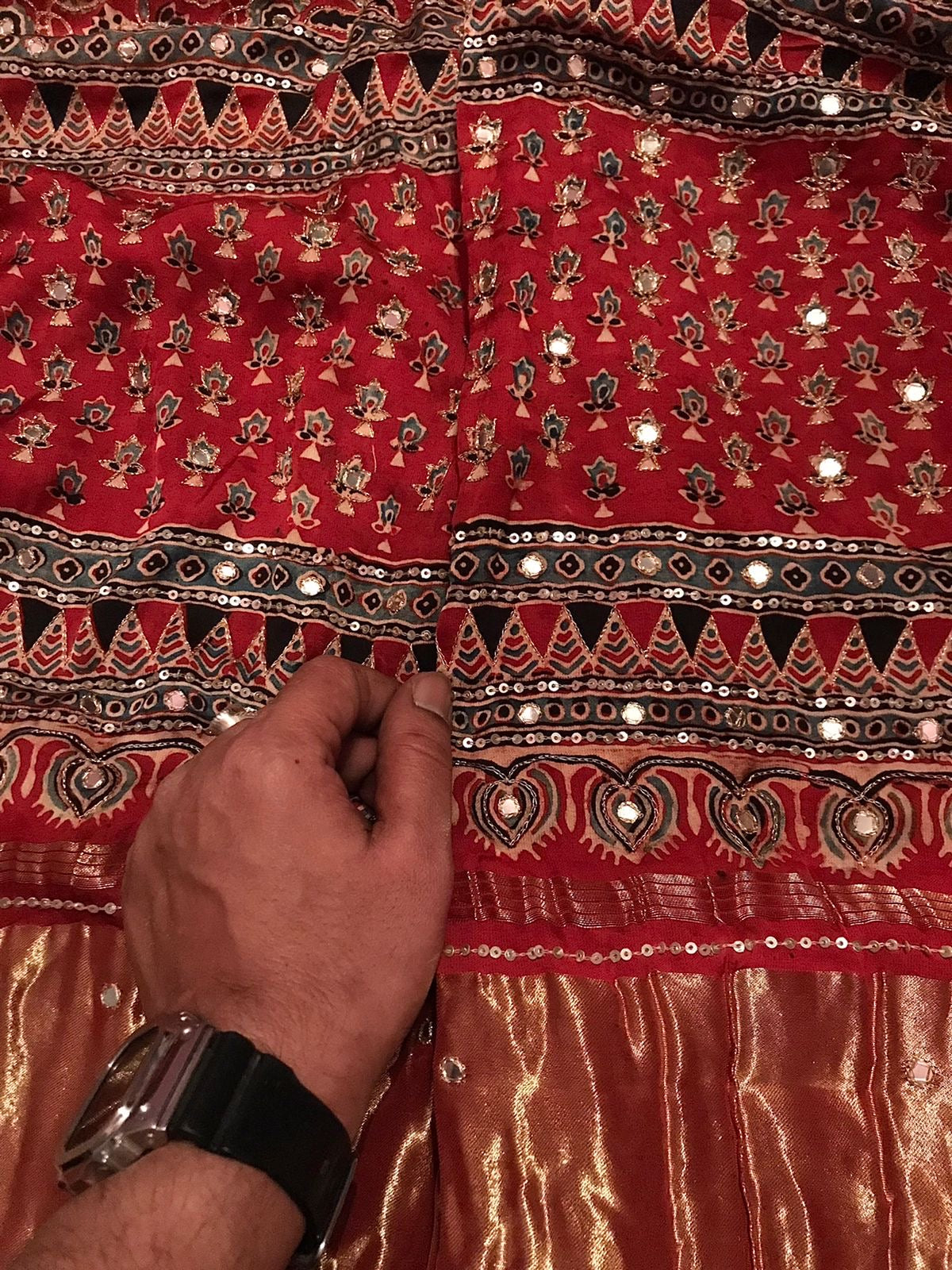Pure Handblock ajrakh print mirror work modal silk saree (Prebooking 35 days)
