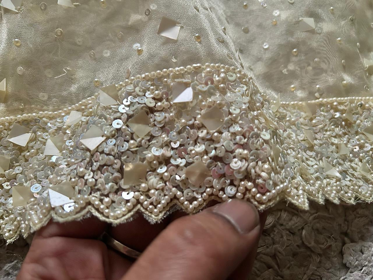 Pure tissue silk saree with pearl sequins handwork