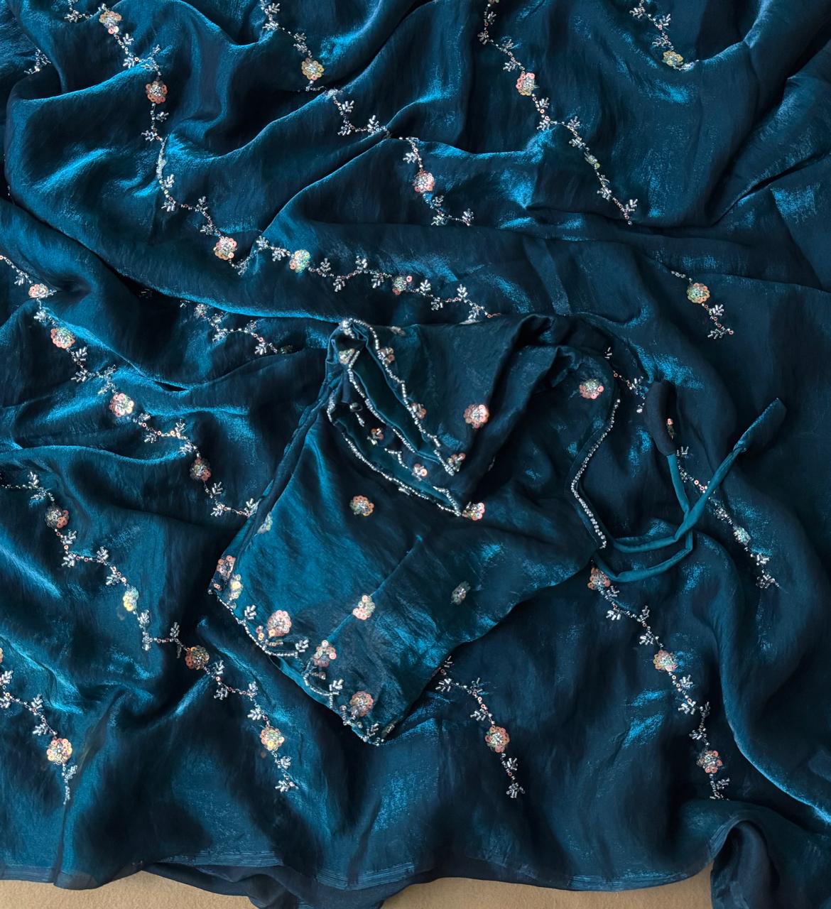 Soft Fendy satin organza silk saree