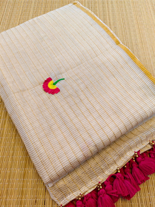 Zari checks cotton saree with embroidery