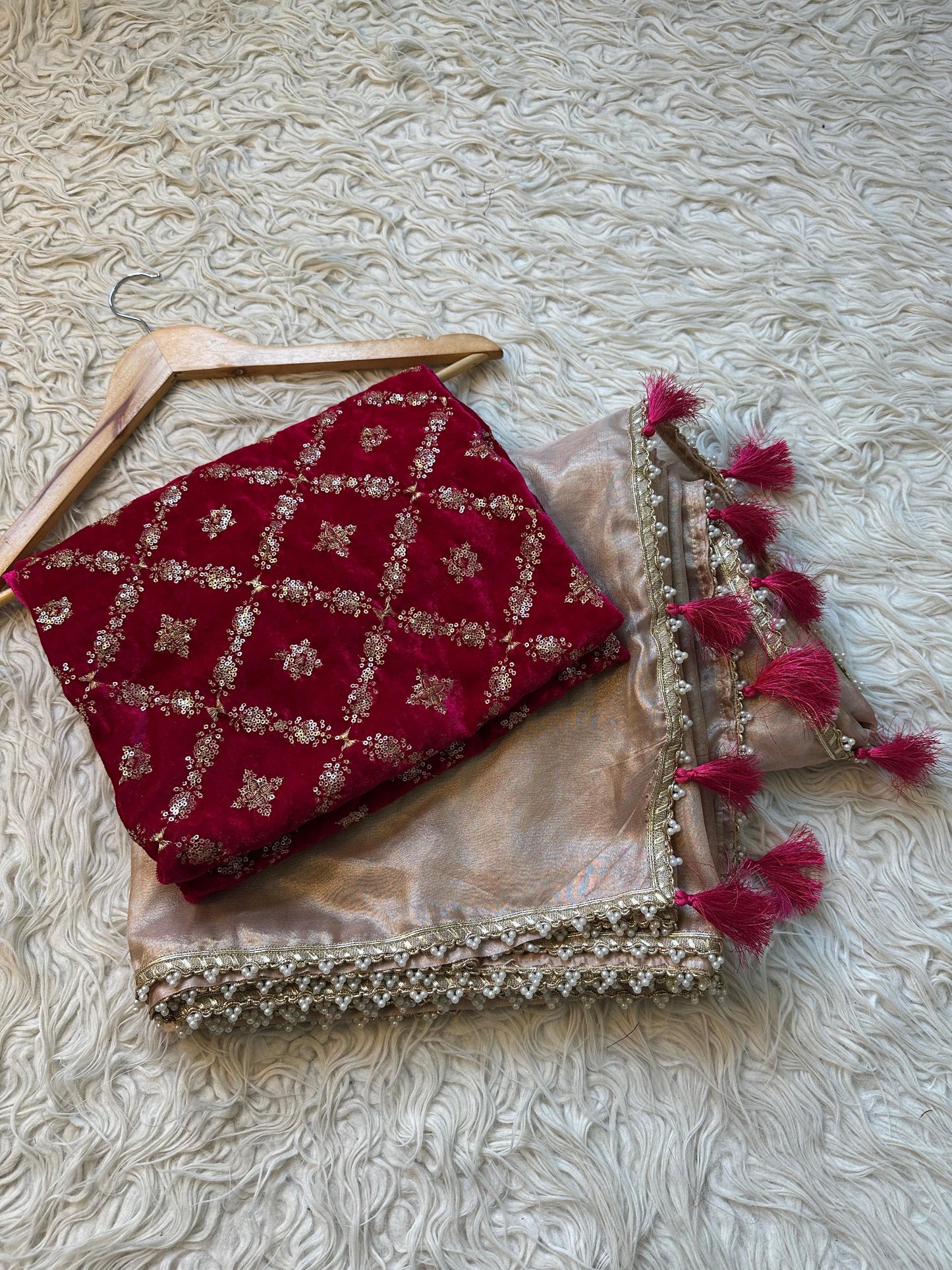 Semi Banarasi tissue silk saree with velvet designer blouse