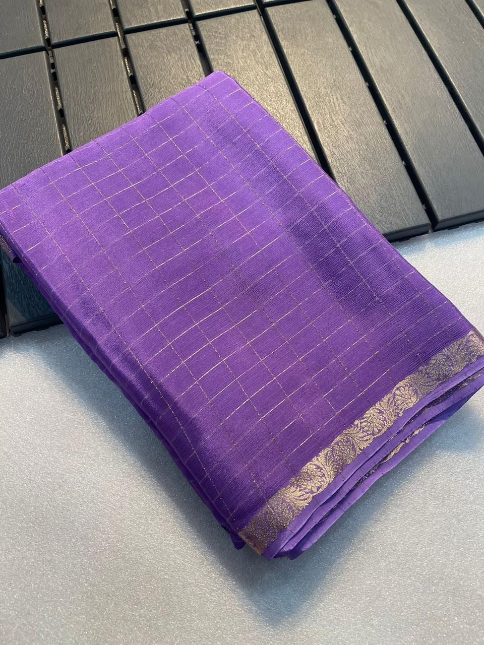 Soft Viscous chinon silk checks saree