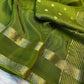 Beautiful soft viscous crape silk saree with double zari jacquard border and dola silk blouse piece