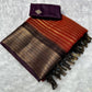 Beautiful semi dola silk saree in rust orange and brown