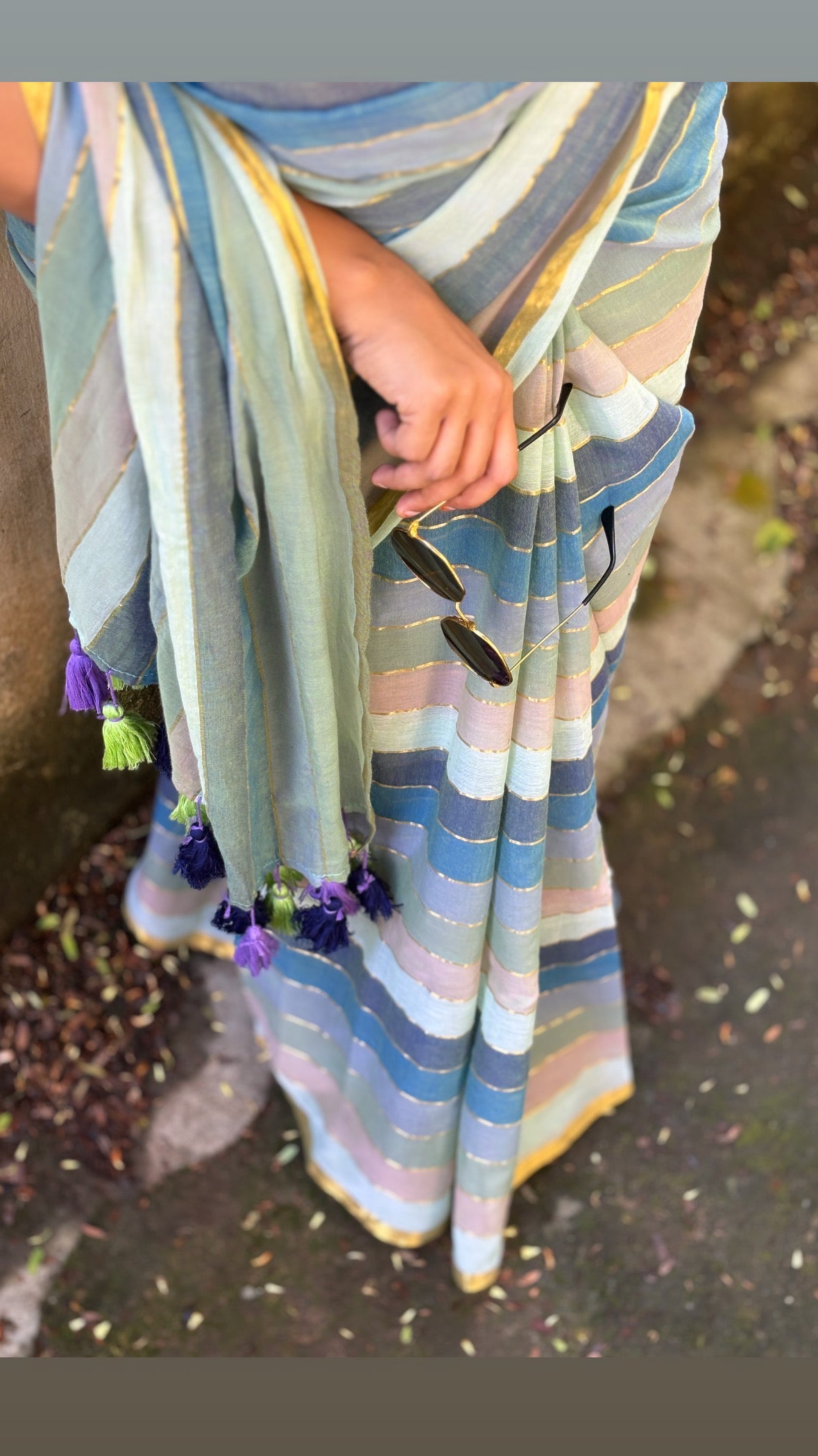 Soft authentic mul cotton saree with multi shades and zari lines - GB