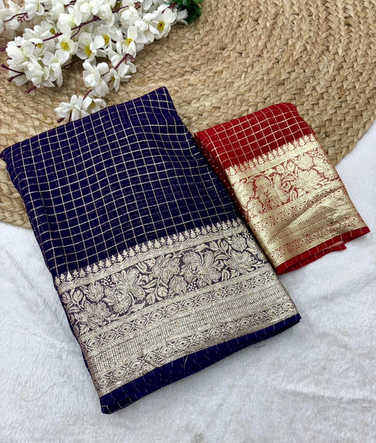 Semi georgette viscous checks saree