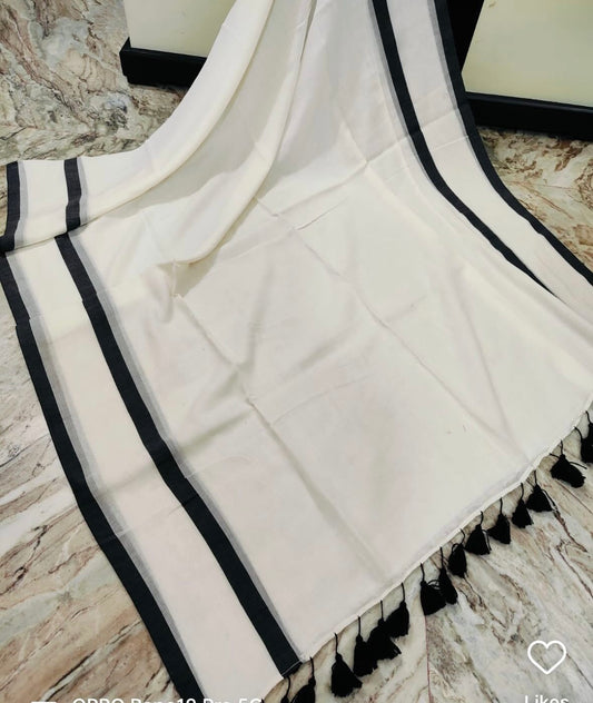 Pure mul cotton saree with double black border