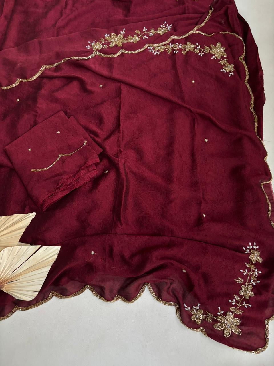Soft crush rangoli saree with beautiful handwork on border and pallu