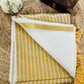 Pure and authentic mul cotton saree with broad gold zari line border on one side and small border on other side