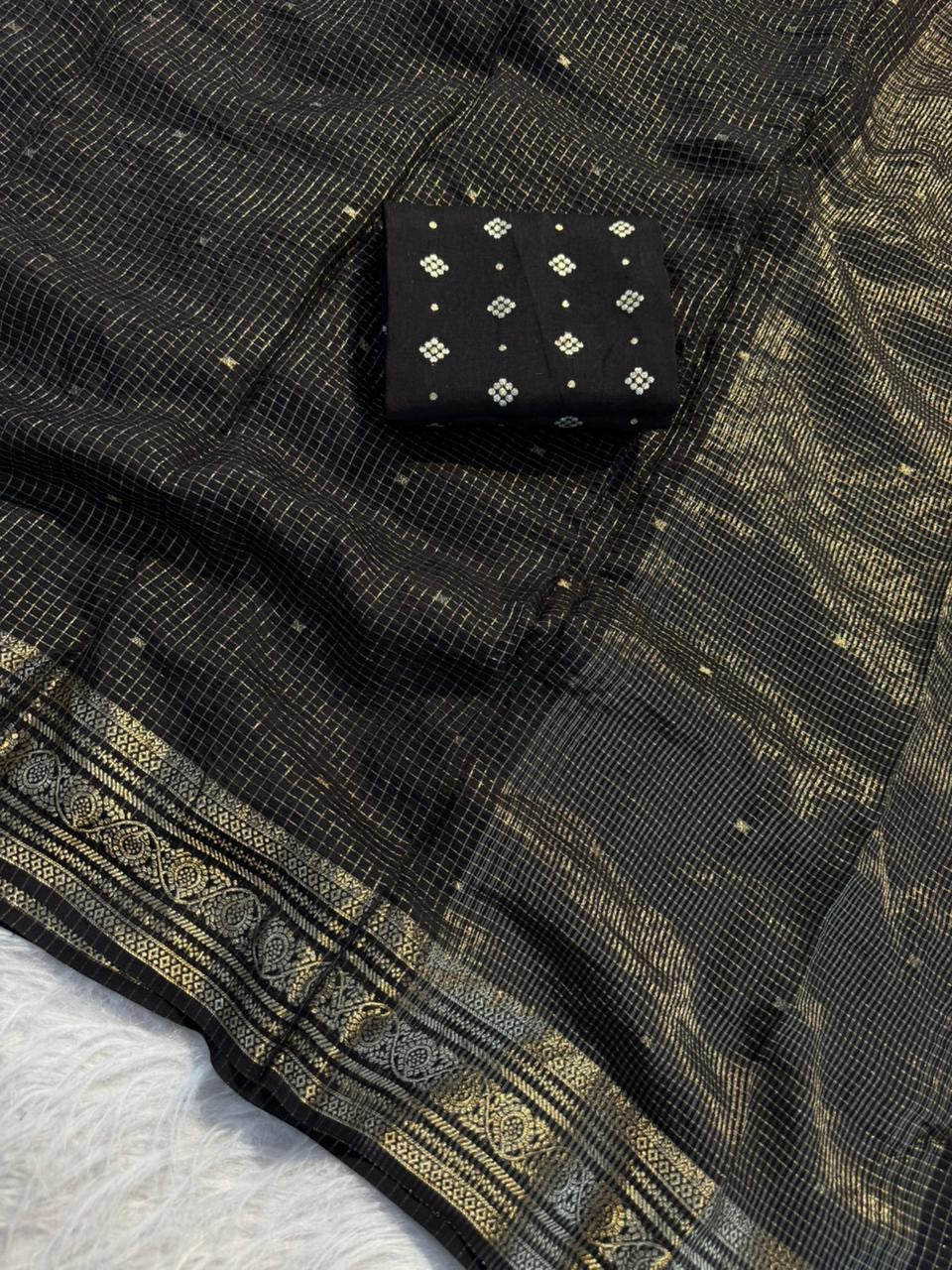 Beautiful russian viscous silk saree with checks
