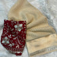 Budget friendly onam collections - beautiful viscous georgette checks saree with satin border and maroon designer blouse piece
