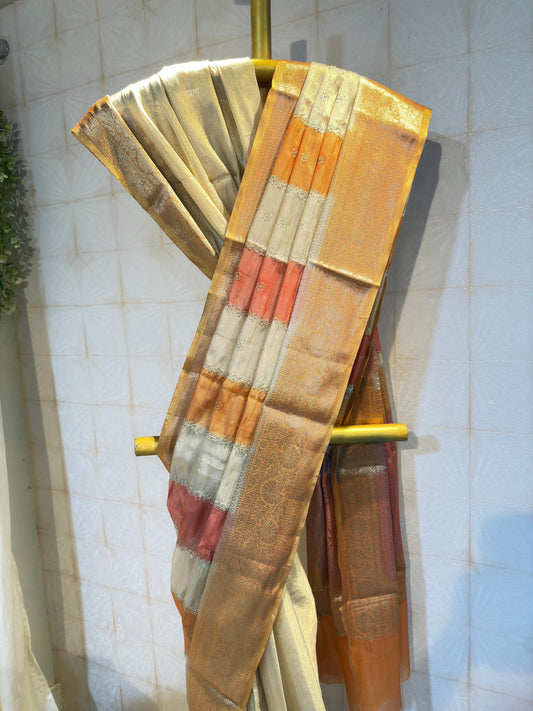 Beautiful soft tissue banarasi saree with embroidery - multi color
