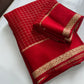 Beautiful viscous georgette saree with checks body and running blouse