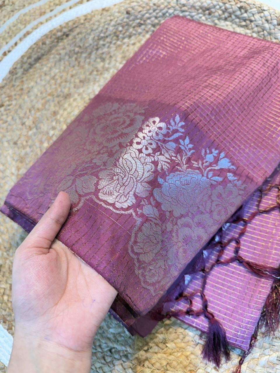 Semi katan sarees with zari checks