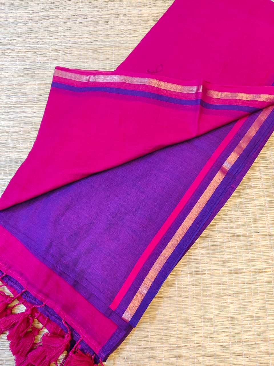 Pure mul cotton saree half pink purple