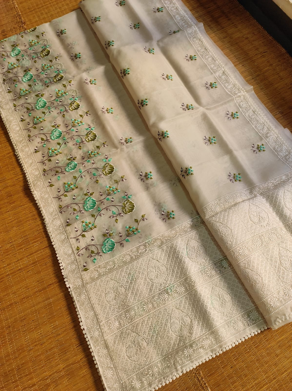 Pure organza silk saree with minakari embroidery