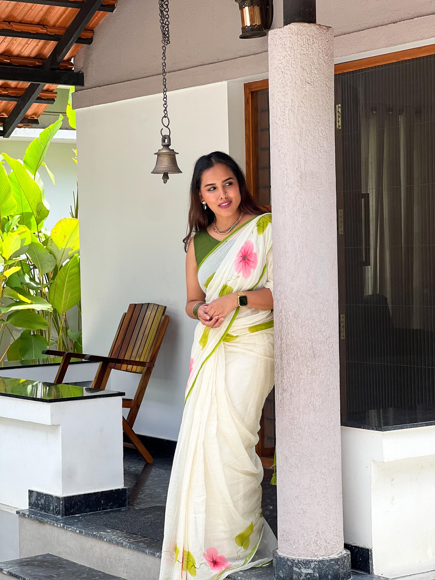 Pure mul cotton handpainted saree - Morning Glory