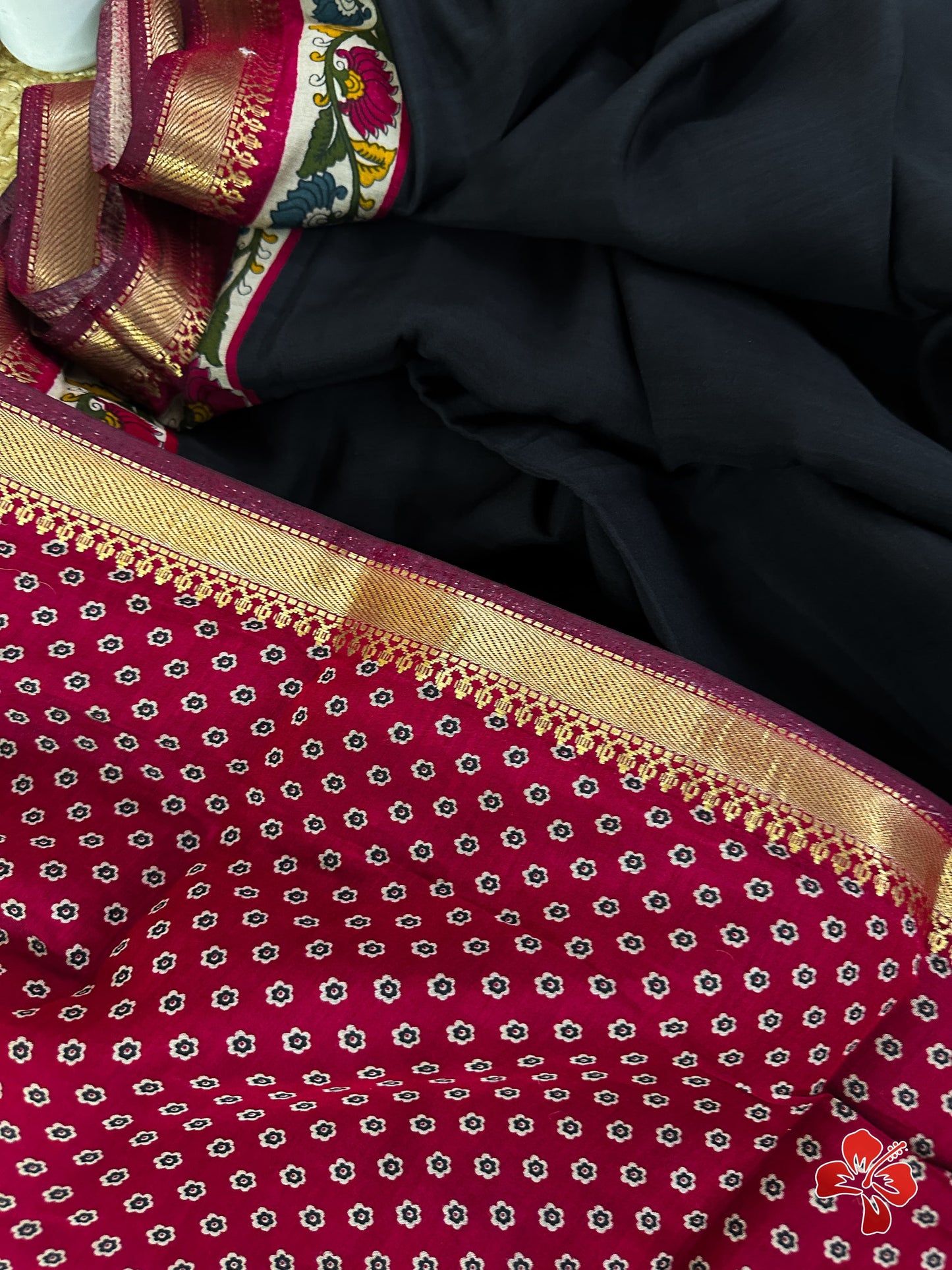 Soft viscous cotton saree with kalamkari printed border and pallu - black