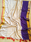 Soft Mul Cotton saree - big Purple border