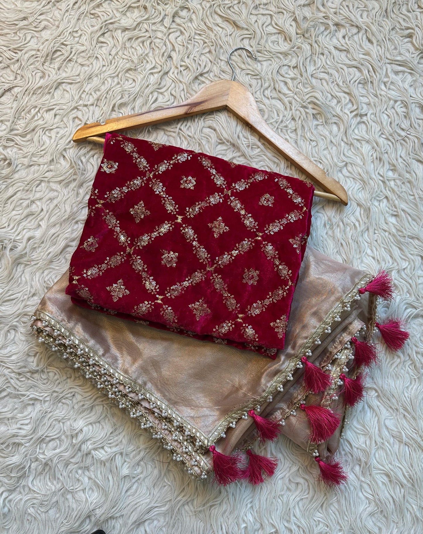 Semi Banarasi tissue silk saree with velvet designer blouse