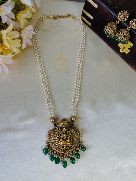 Lakshmi pearl haaram with green beads