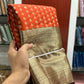 Premium semi Kanchipuram silk saree with 1000 buttas - Rust orange / coffee brown