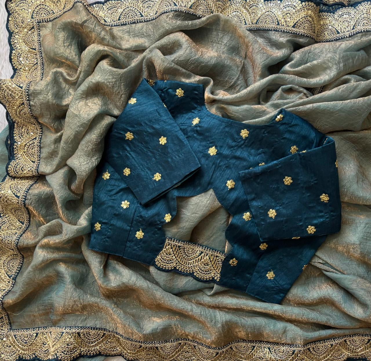 Space silk saree with lace border
