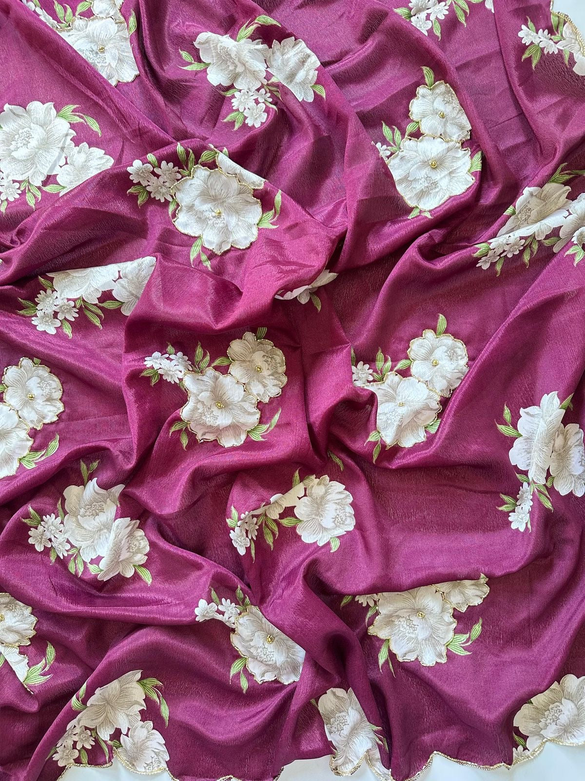 Floral chinon silk saree with embroidery