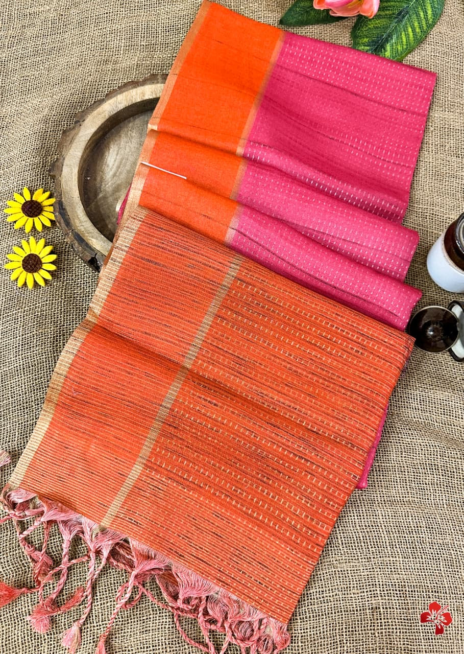 Beautiful semi matka saree with small zari weavings in body and contrast border