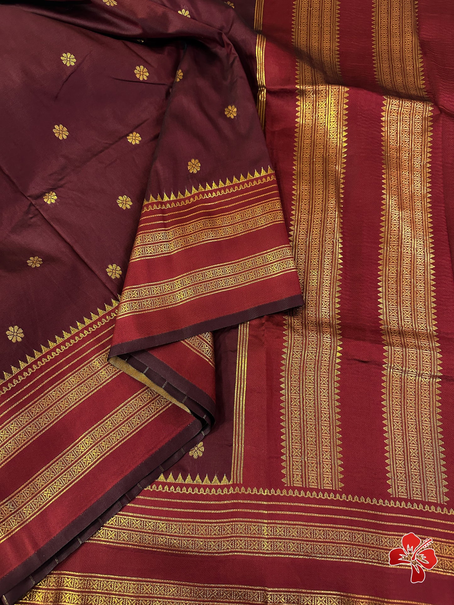 Soft semi silk saree with chakra buttis - maroon