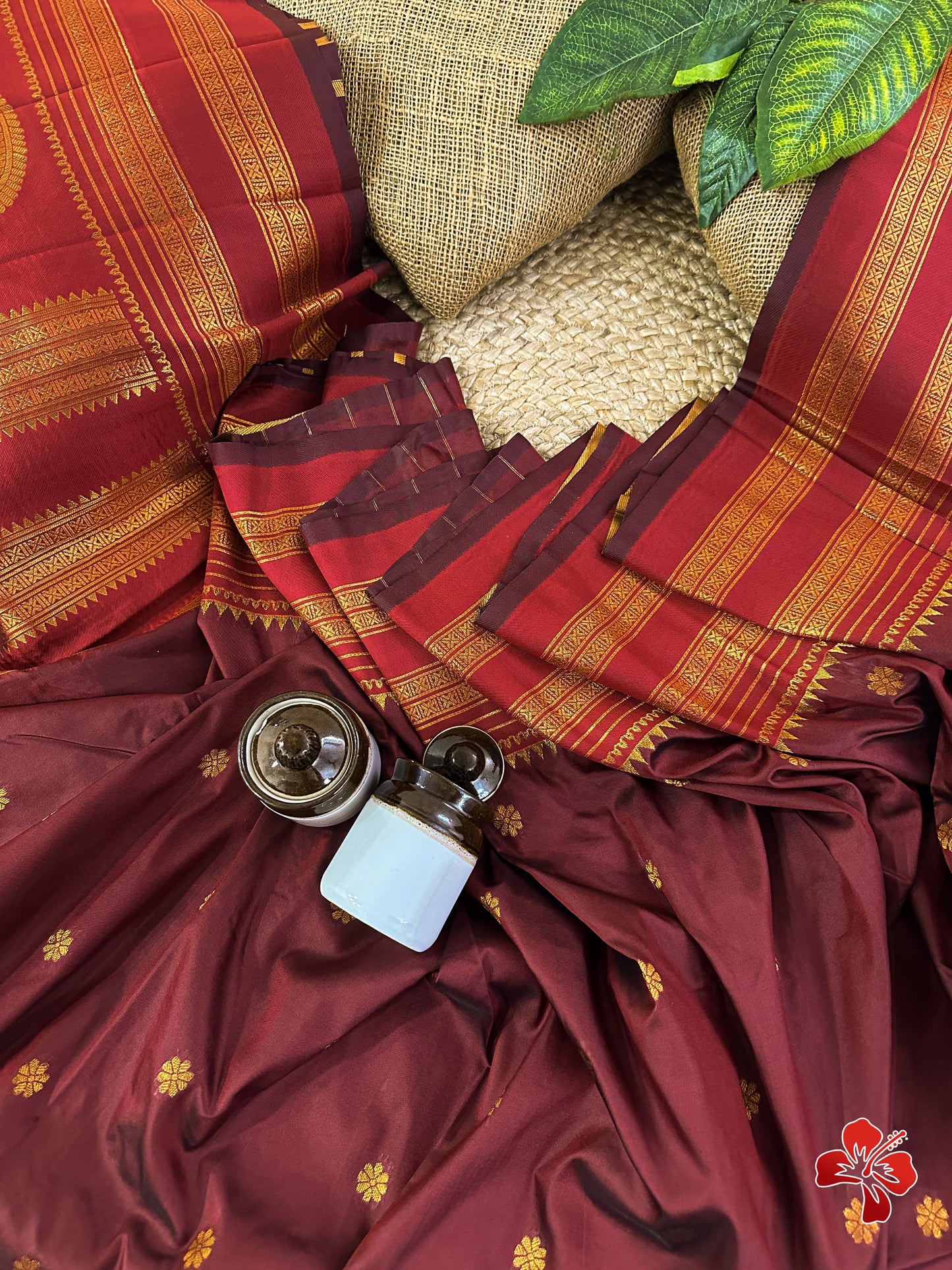 Soft semi silk saree with chakra buttis - maroon
