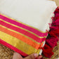 Pure and authentic mul cotton saree with multicolor zari border and beautiful tassels