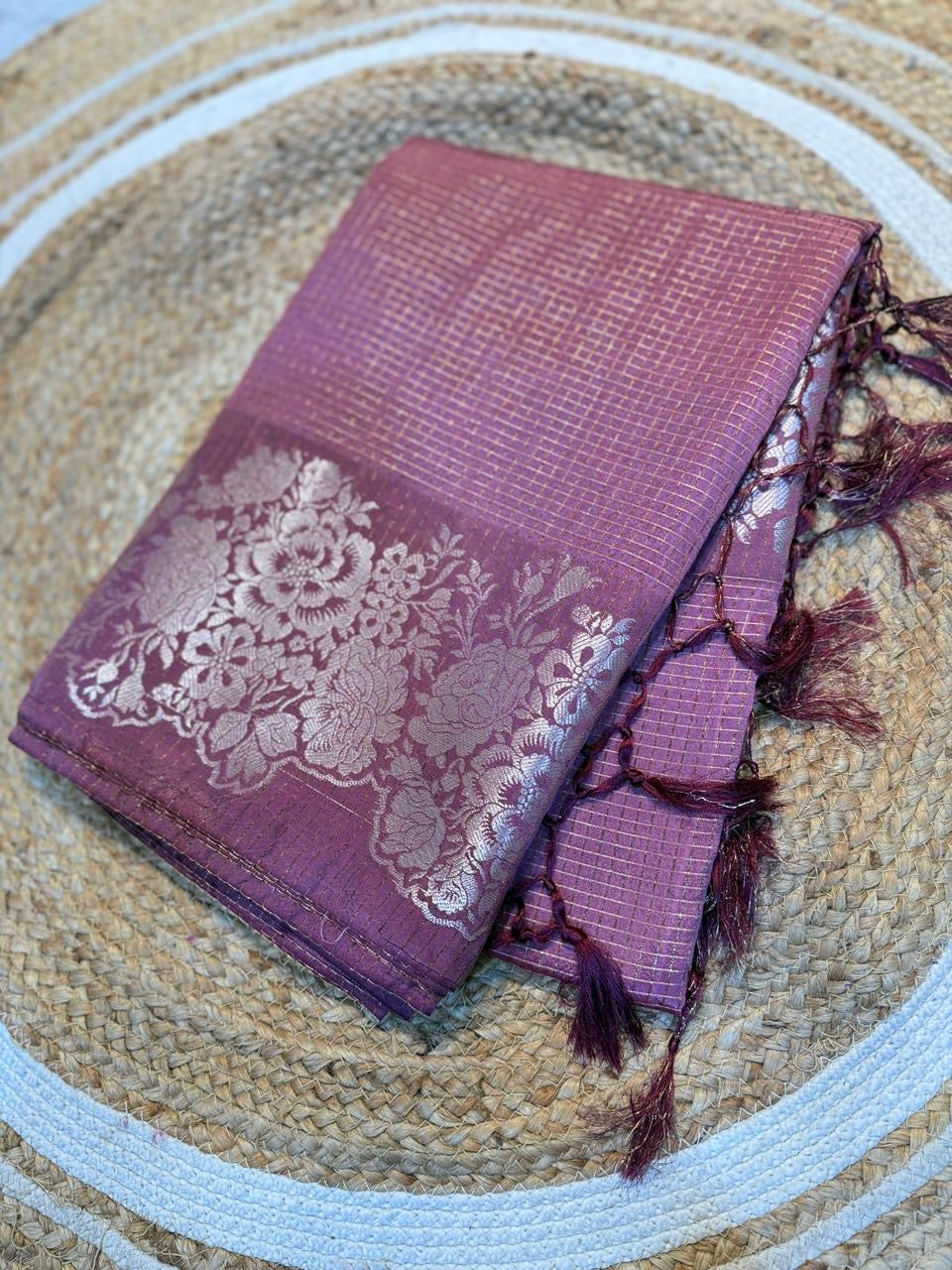 Semi katan sarees with zari checks