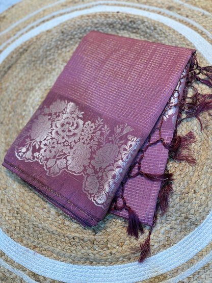 Semi katan sarees with zari checks