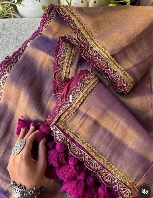 Mul tissue saree with lace border - 3