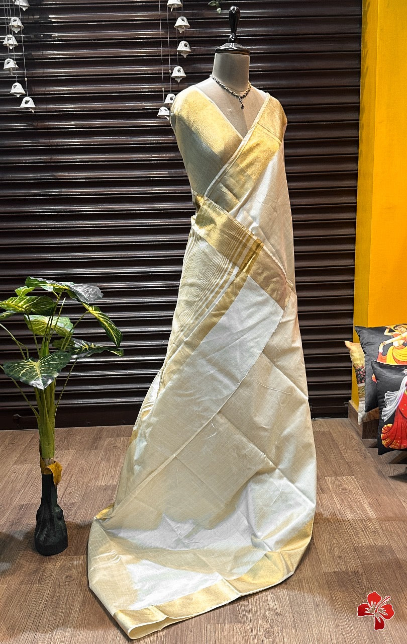 Semi tussar silk with zari border