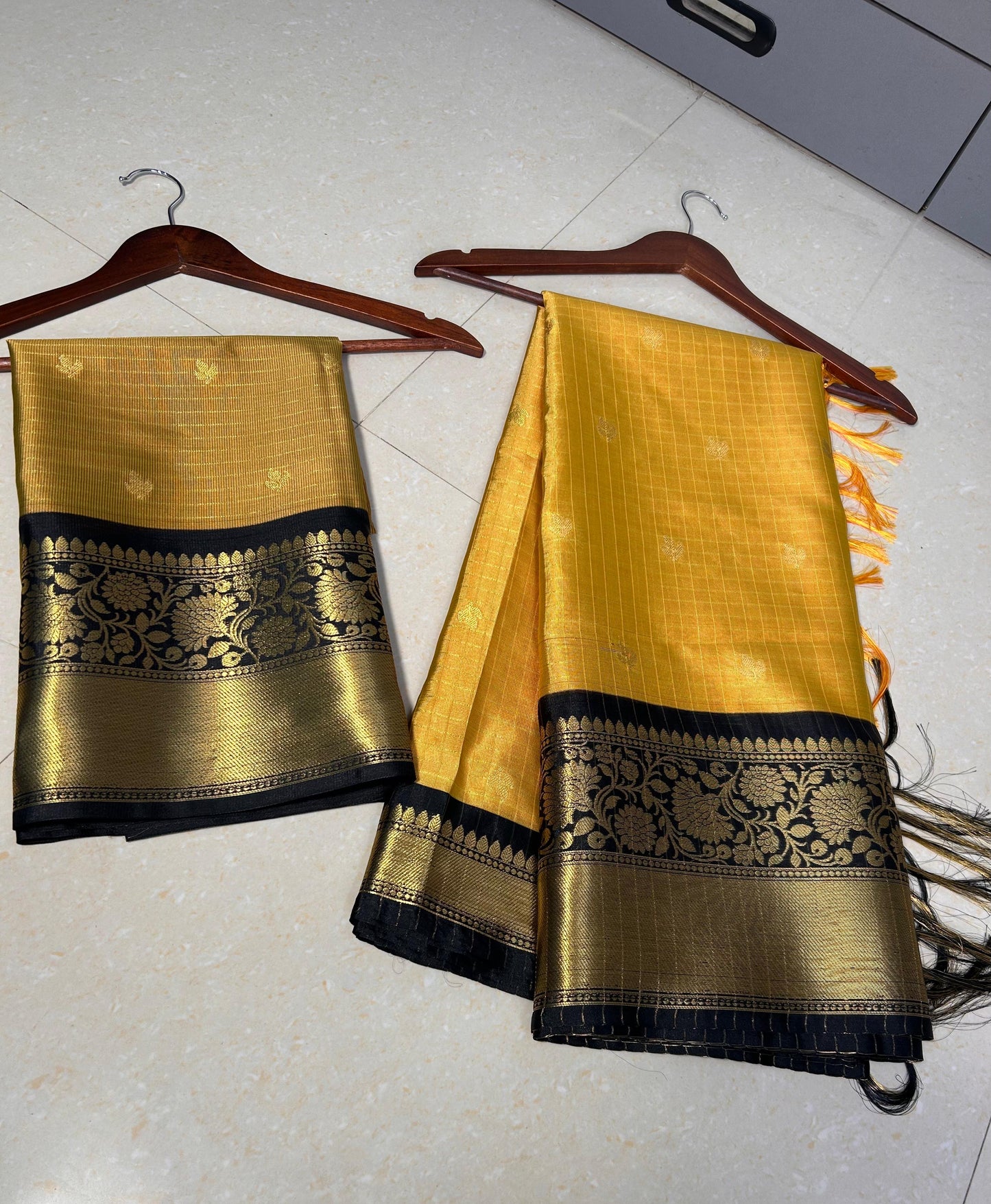 Beautiful semi katan Banarasi silk saree with contrast border