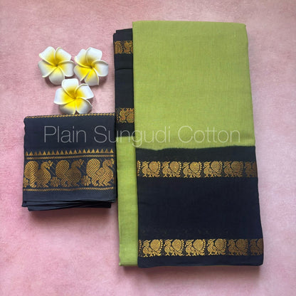 Pure sungudi cotton saree with contrast double peacock border