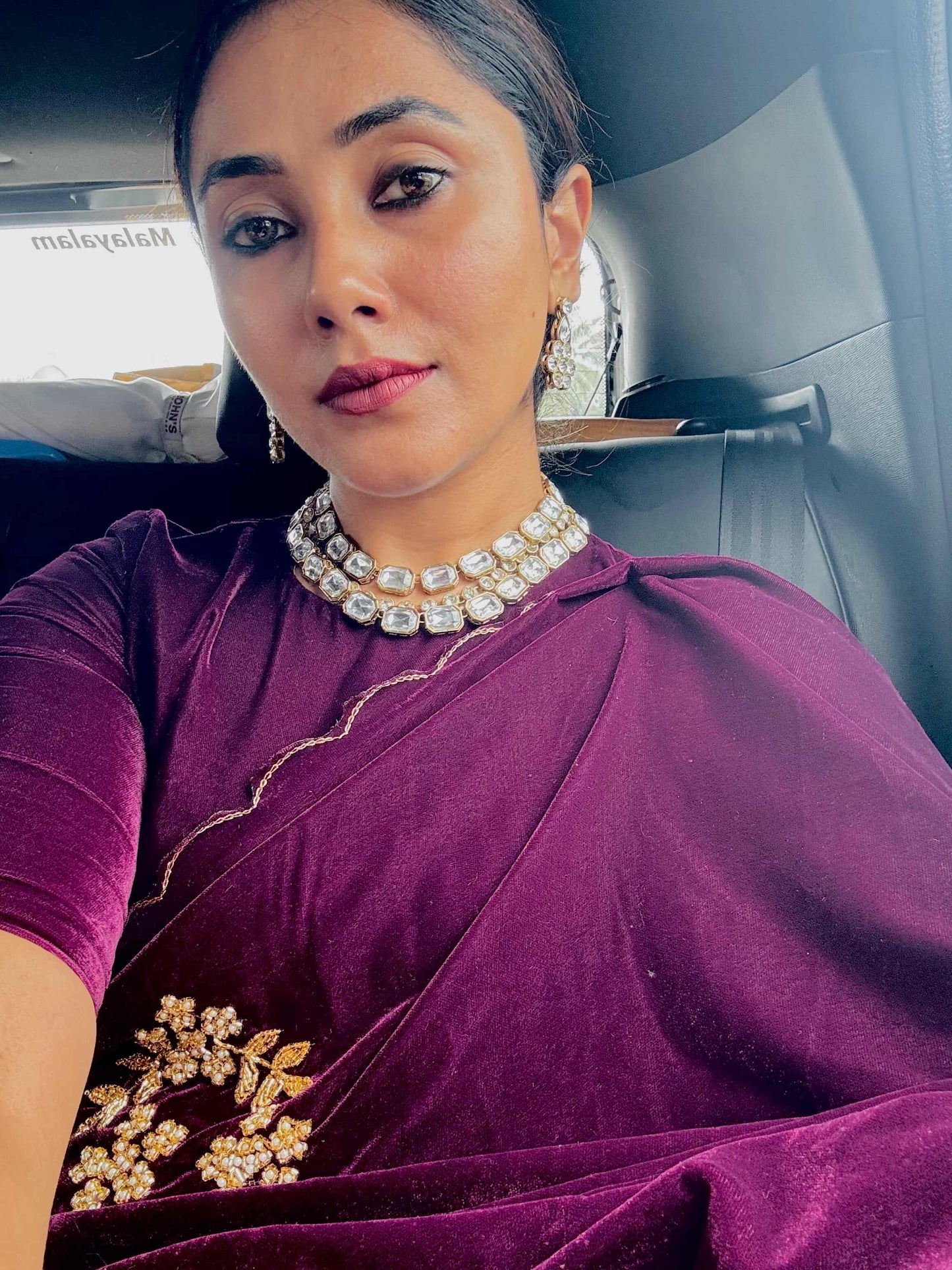 Beautiful heavy velvet saree with handwork