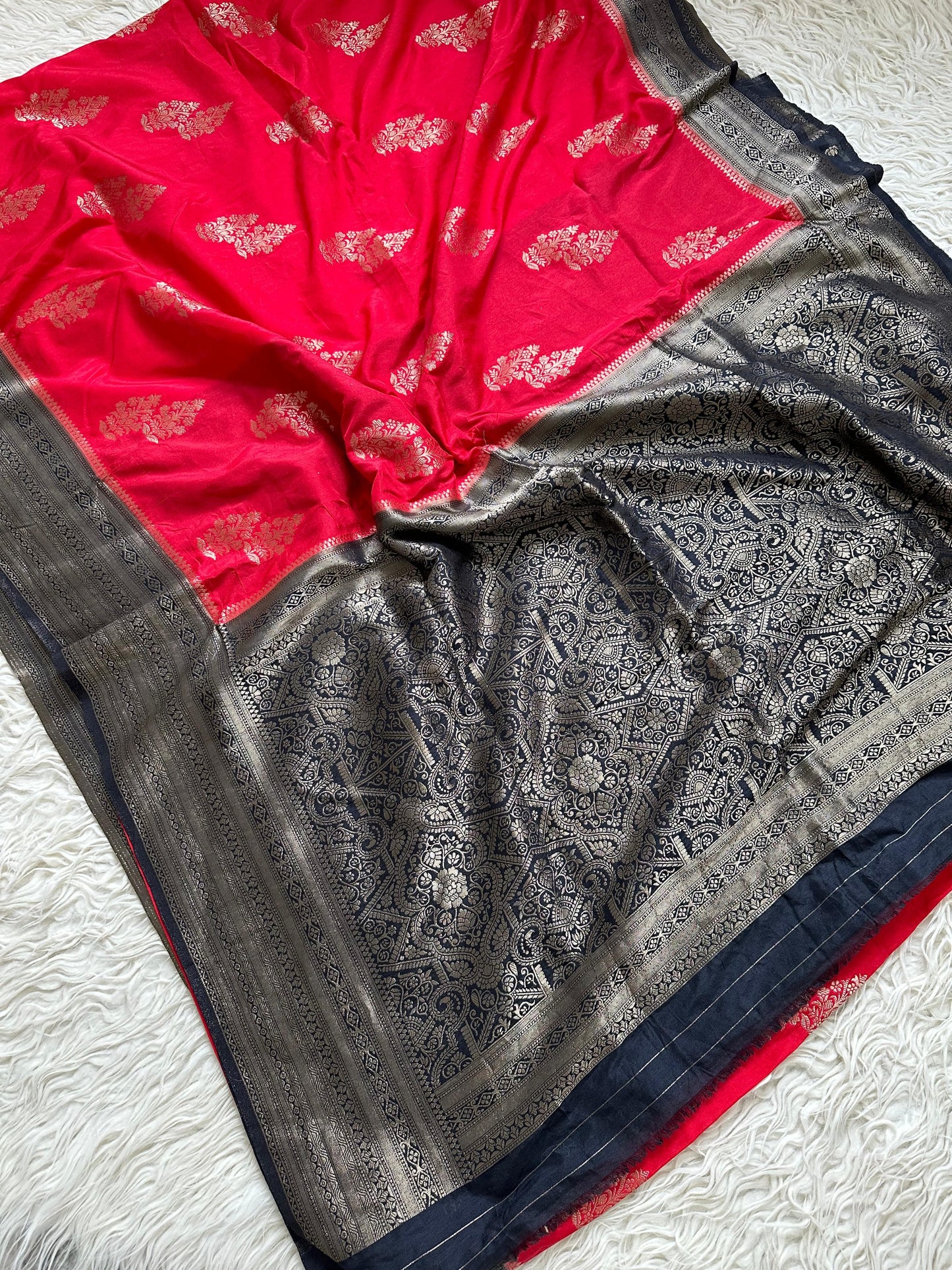 Beautiful semi katan saree with contrast border