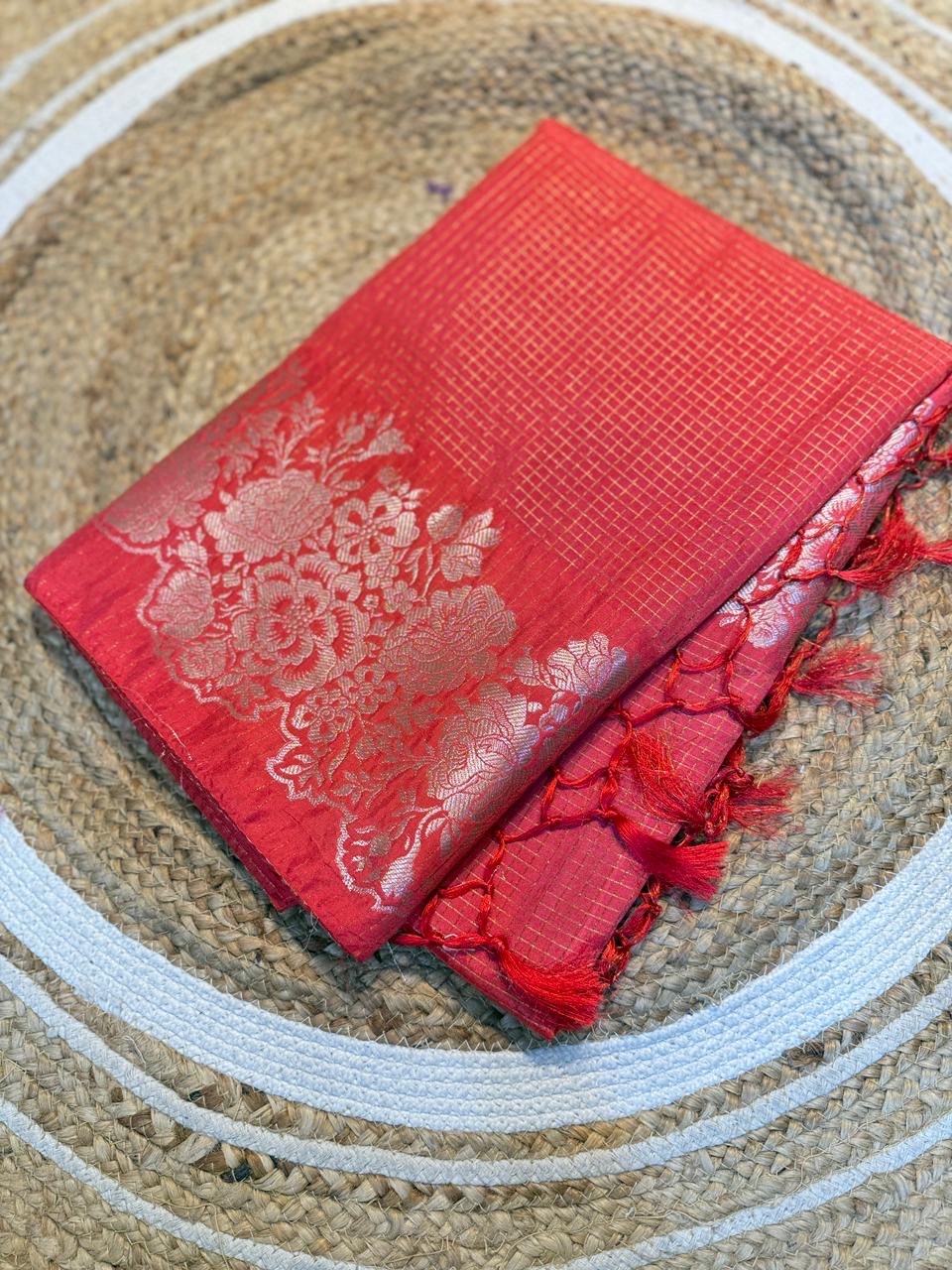 Semi katan sarees with zari checks