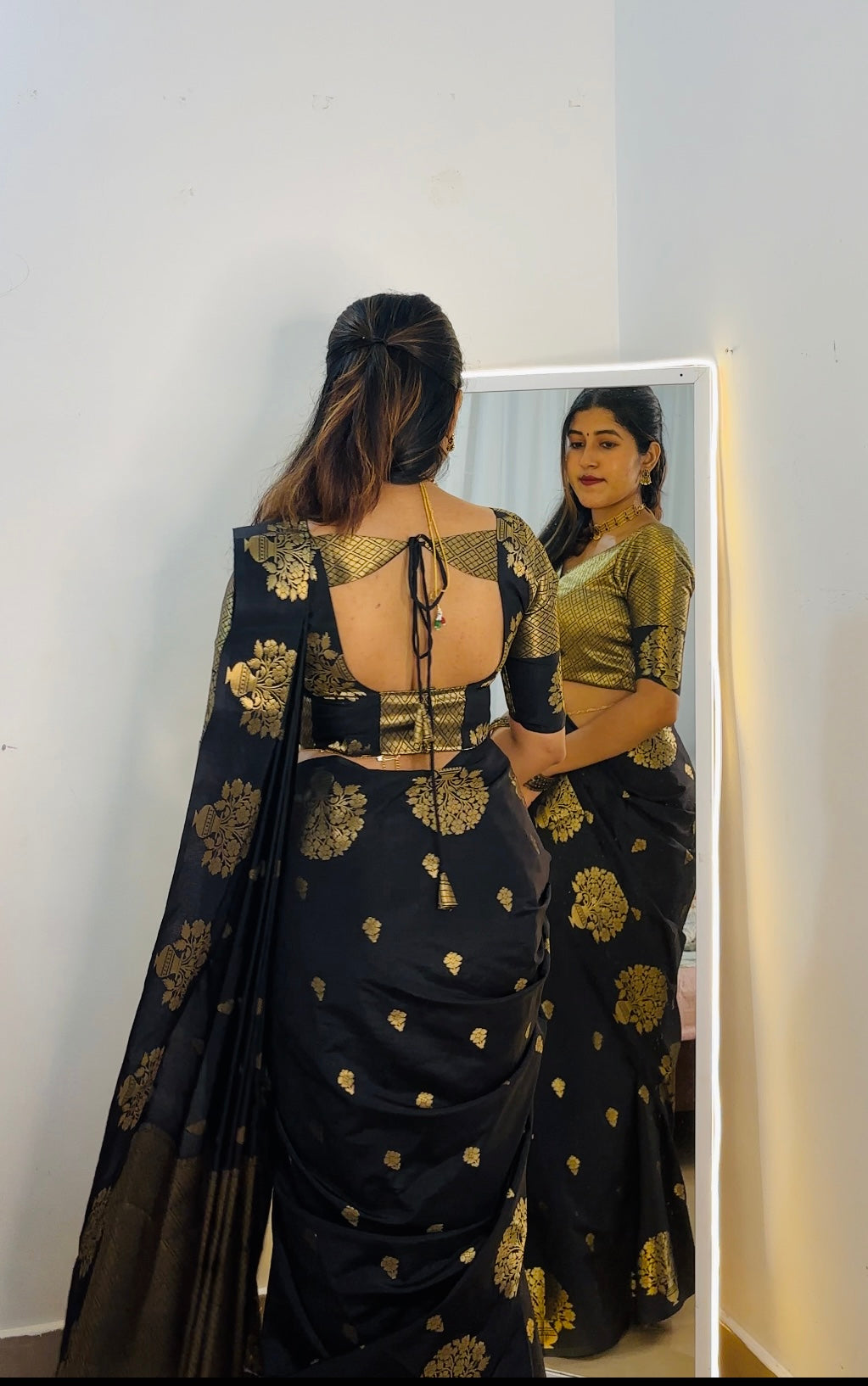 Semi katan Banarasi silk saree with beautiful weaving buttas