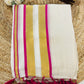 Pure and authentic mul cotton saree with zari stripes all over body and pink zari border