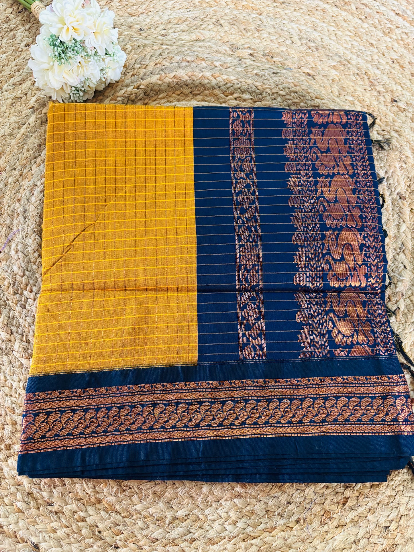 Premium silk cotton sarees with zari checks and contrast border
