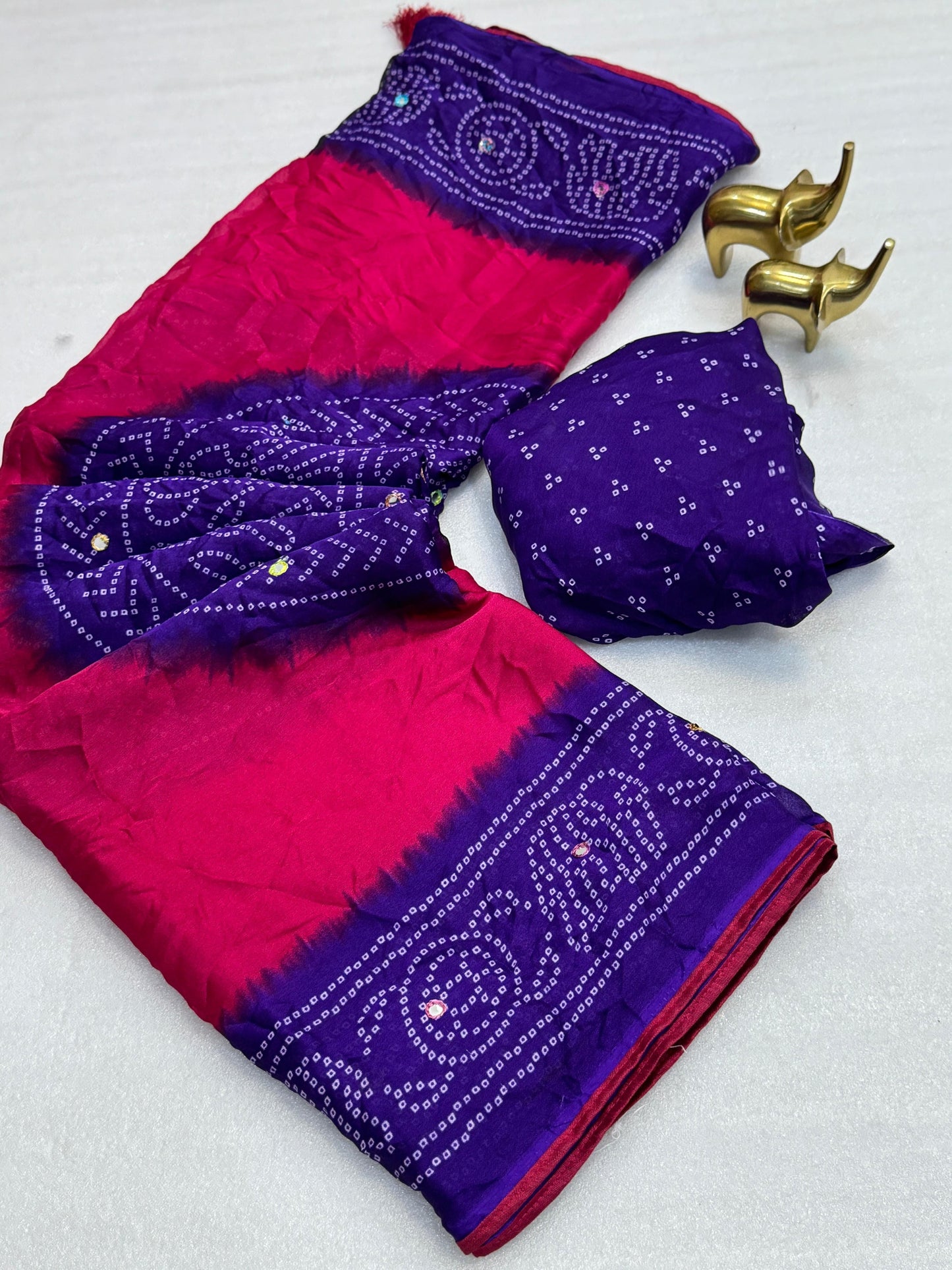 Moss bandhini printed saree with mirror work