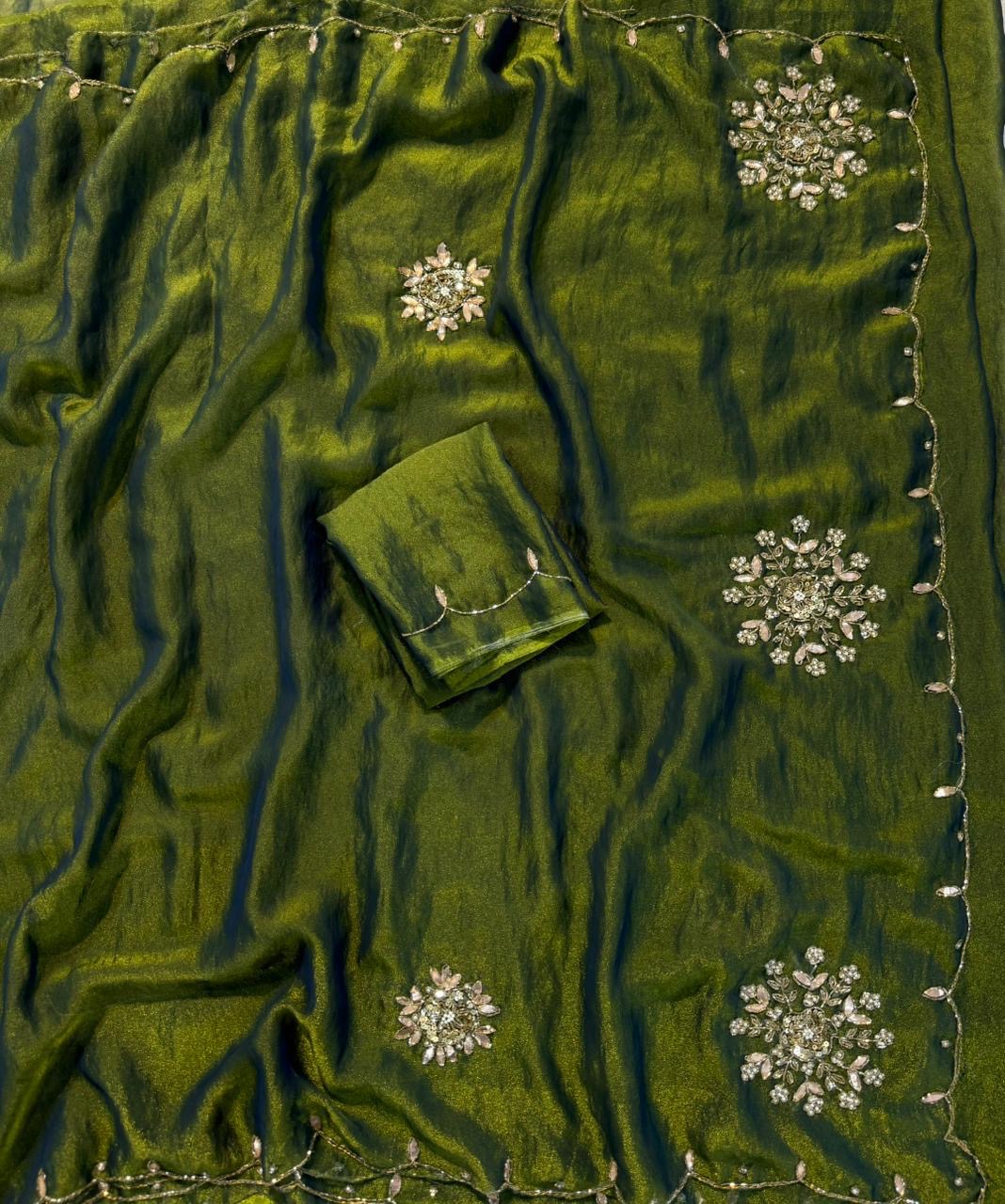 Soft two tone tissue silk with sequins and gotta patti work
